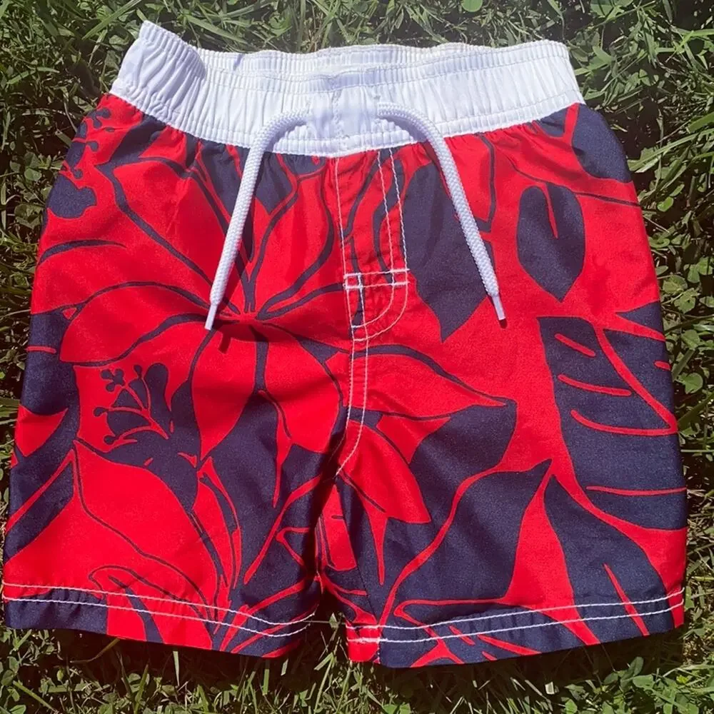Old Navy Boys Red Tropical Swim Trunks Palm Leaf Board Shorts 2T